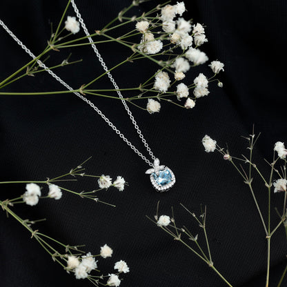 Natural Cushion Cut 1 Carat Aquamarine Pendant Necklace with Butterfly