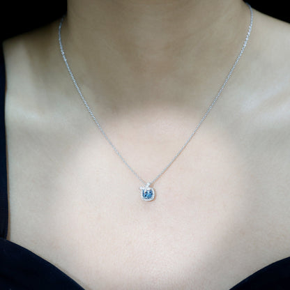 Natural Cushion Cut 1 Carat Aquamarine Pendant Necklace with Butterfly