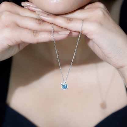 Natural Cushion Cut 1 Carat Aquamarine Pendant Necklace with Butterfly