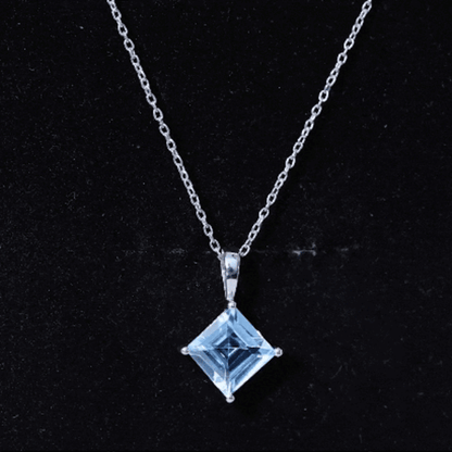 3 Carat Princess Cut Sky Blue Topaz Solitaire Necklace with Silver Chain