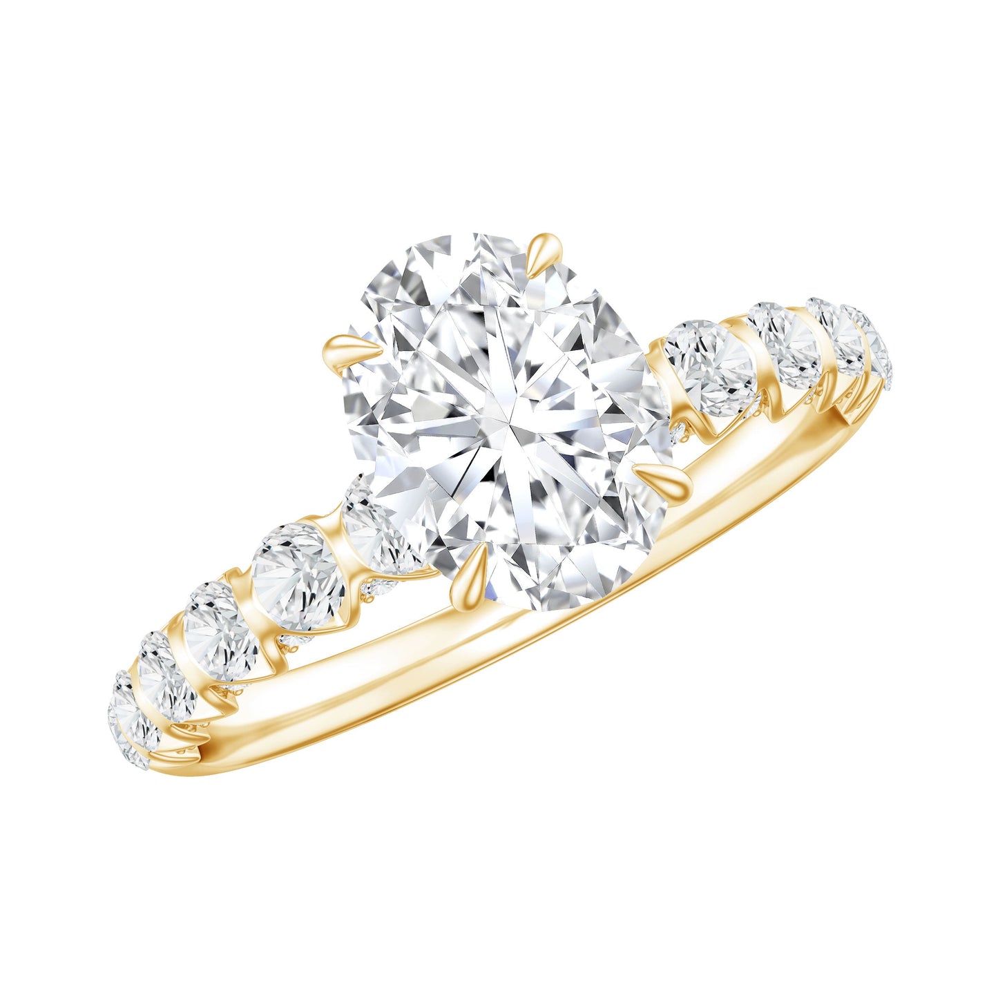 Oval Moissanite Solitaire Engagement Ring with Side Stones