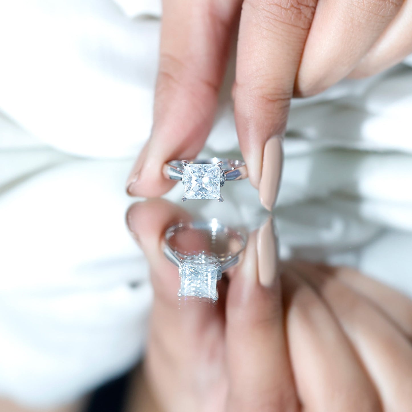Princess Cut Certified Moissanite Solitaire Engagement Ring