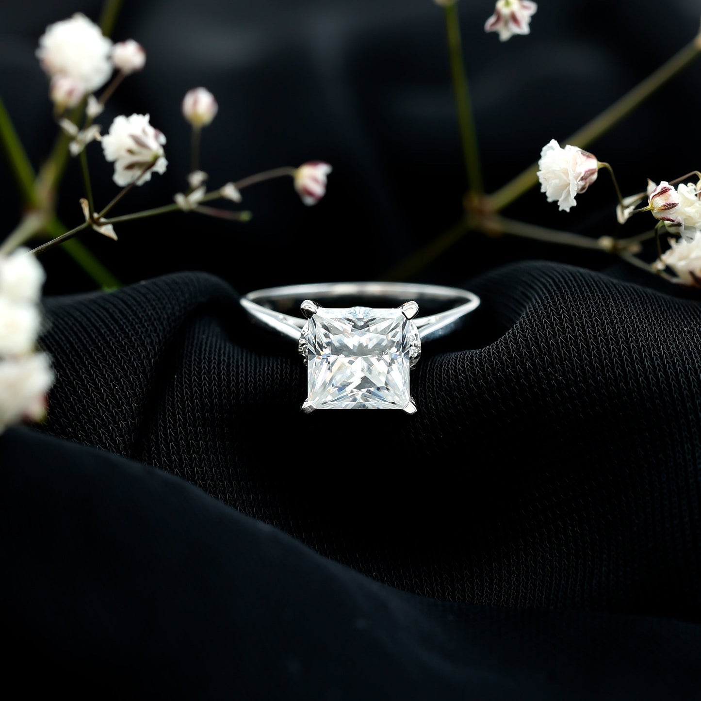 Princess Cut Certified Moissanite Solitaire Engagement Ring