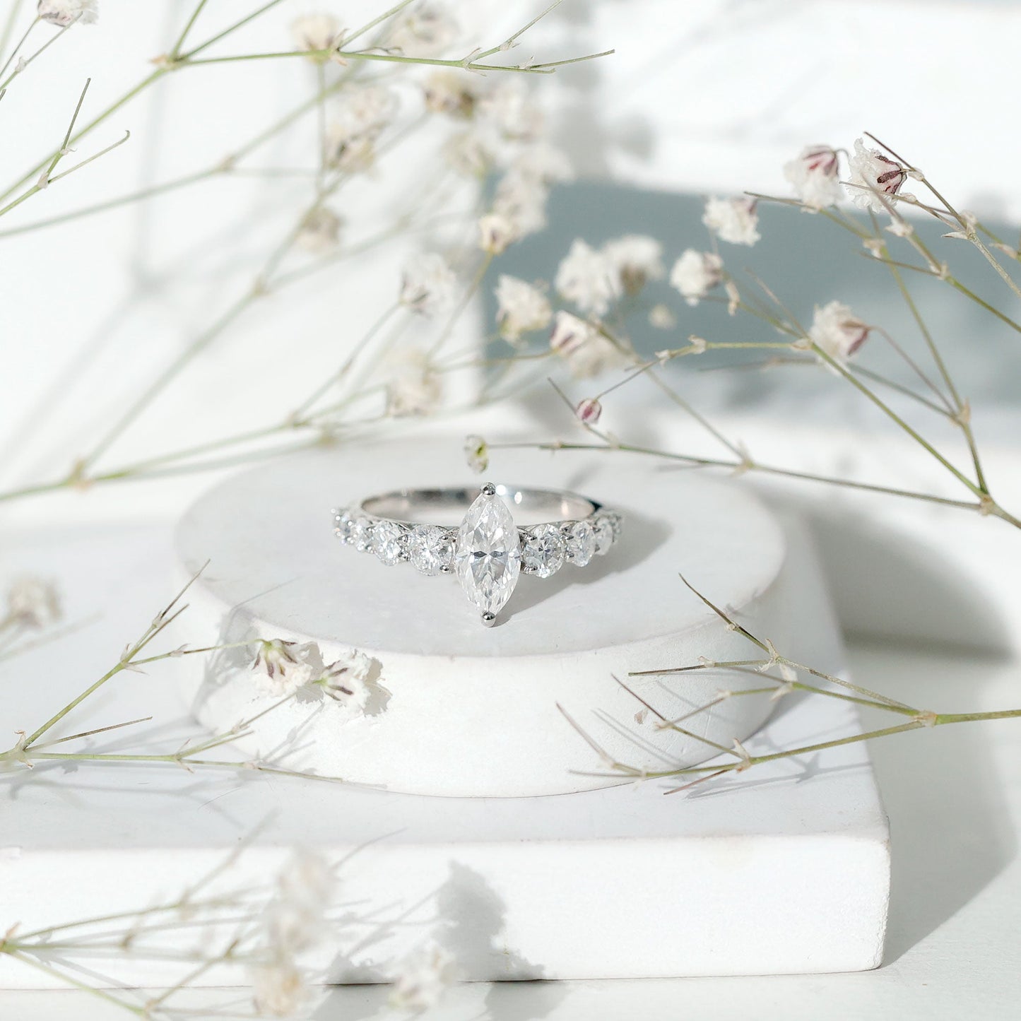 Marquise Moissanite Engagement Ring With Side Stones
