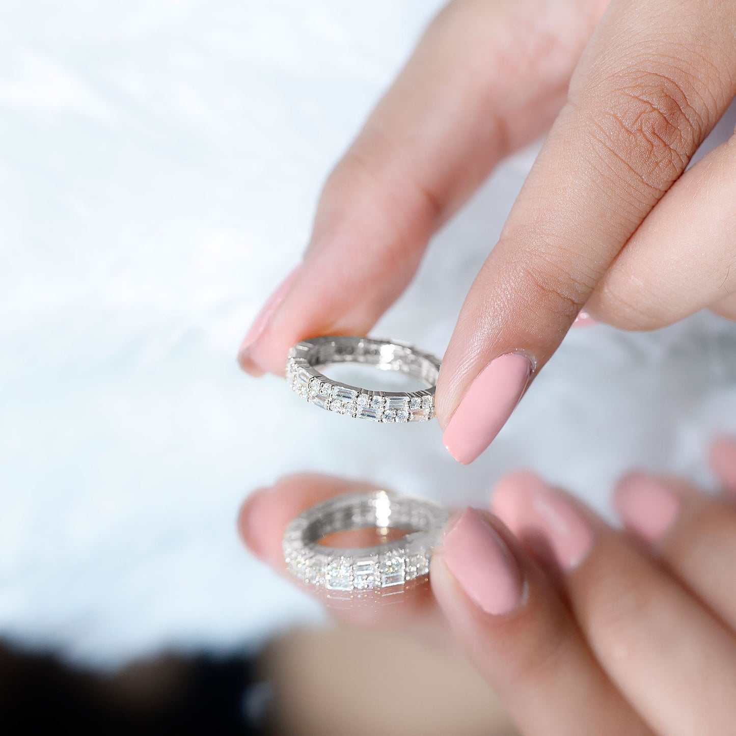 Double Row Moissanite Stackable Eternity Band Ring