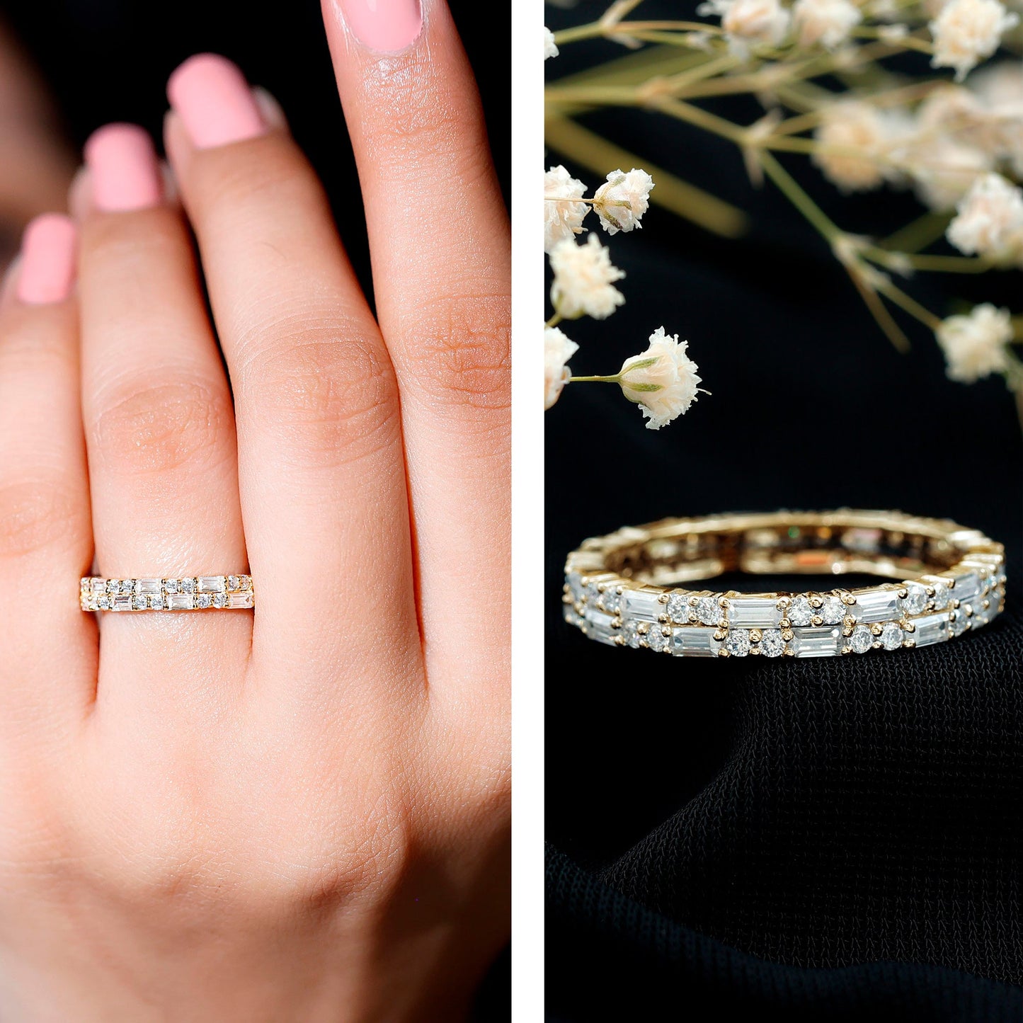 Double Row Moissanite Stackable Eternity Band Ring