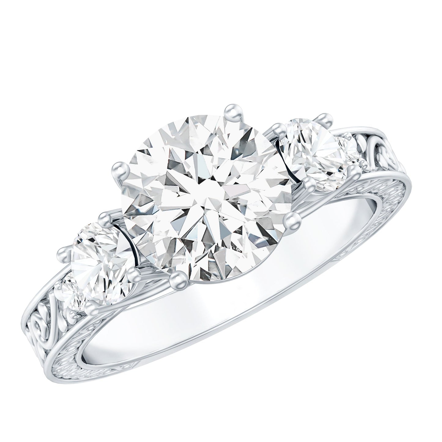 Vintage Style Moissanite 3 Stone Engagement Ring for Women