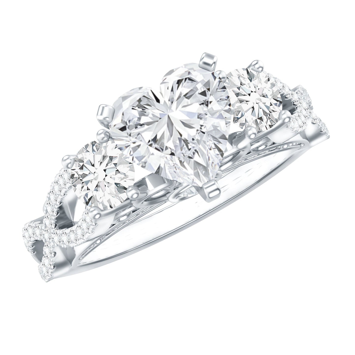 1.5 Carat Heart Moissanite 3 Stone Engagement Ring in Crossover Band