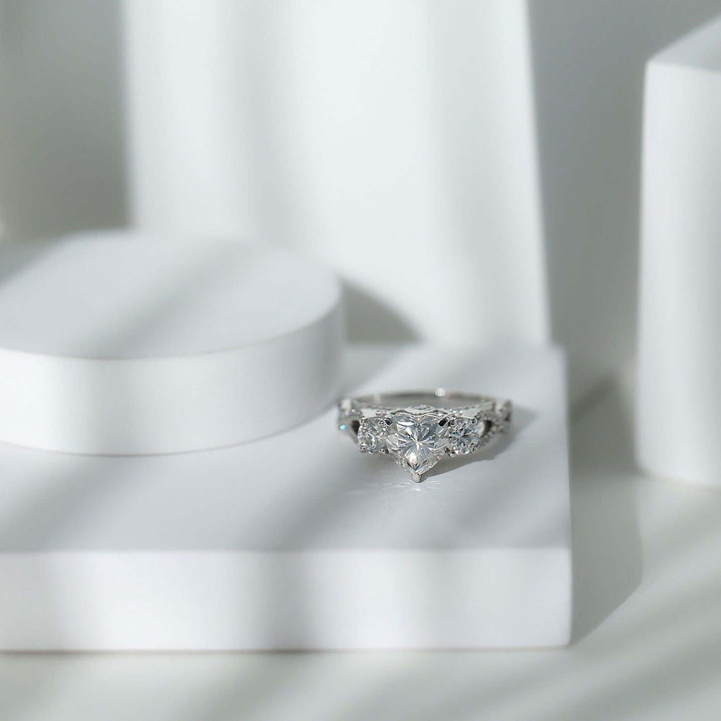 1.5 Carat Heart Moissanite 3 Stone Engagement Ring in Crossover Band