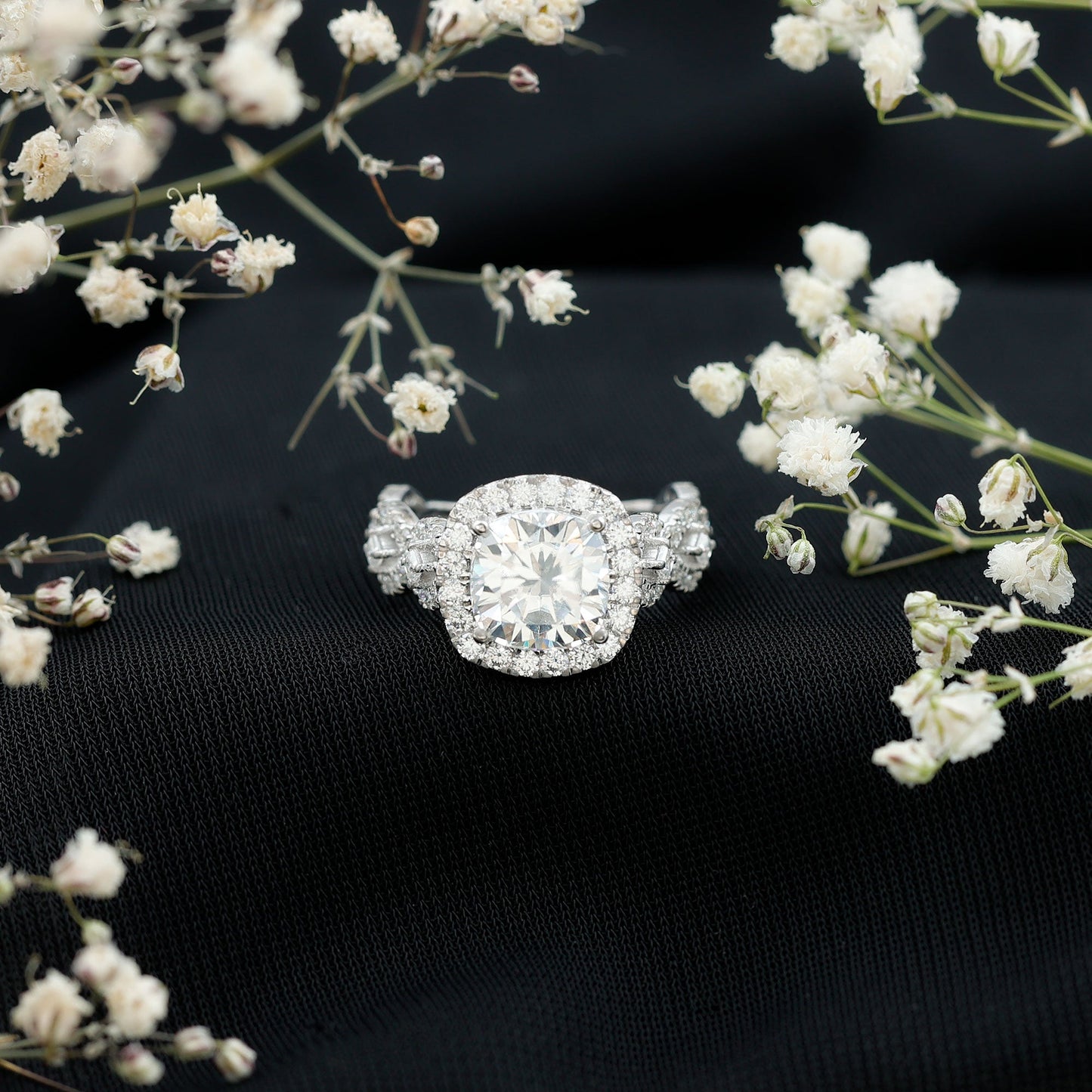 3 Carat Cushion Cut Moissanite Vintage Inspired Engagement Ring