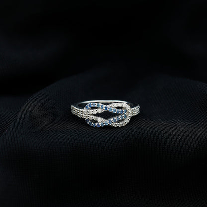 Natural Blue Sapphire Diamond Interlock Ring for Women