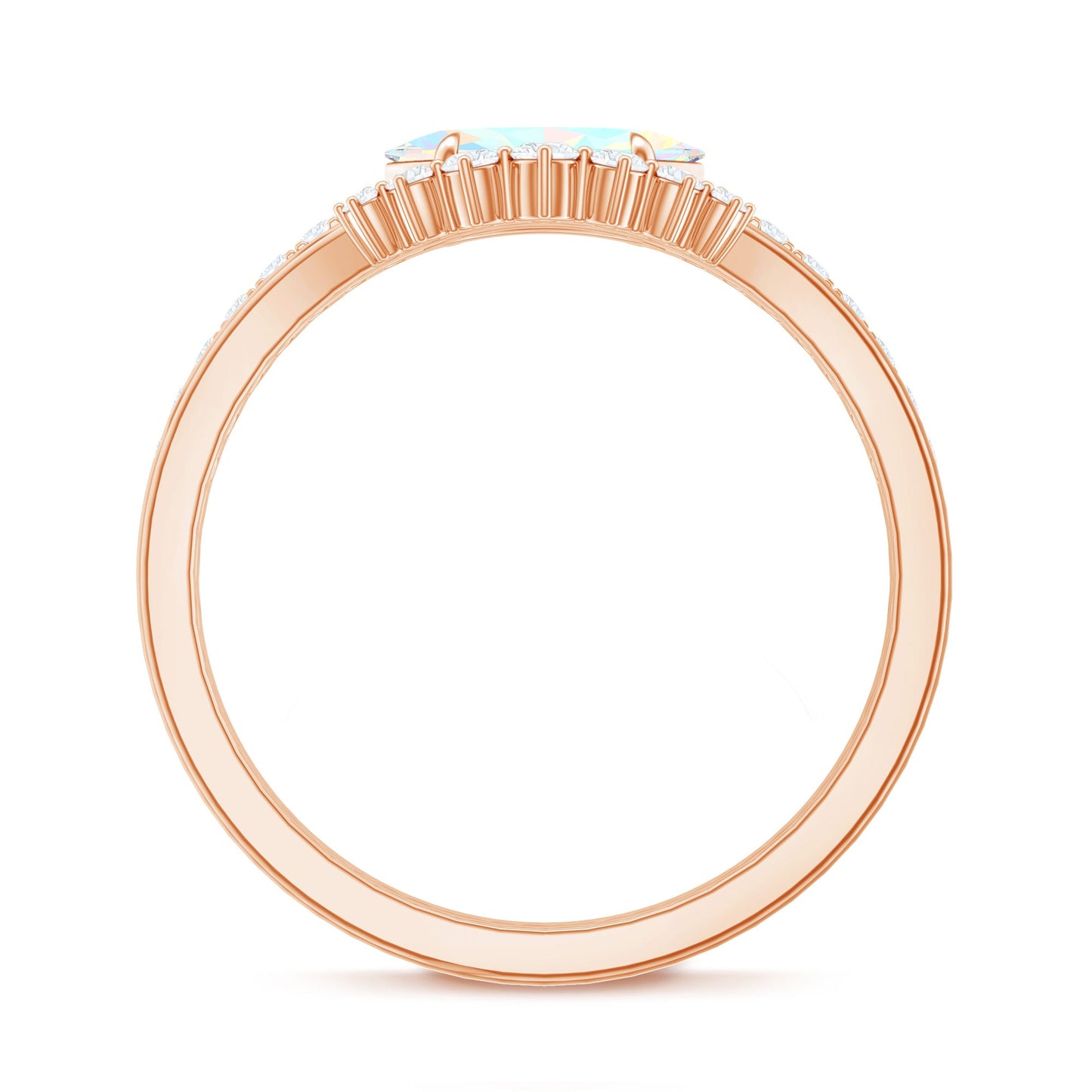 Natural Ethiopian Rainbow Opal Diamond East West Engagement Ring Wedding Band Set
