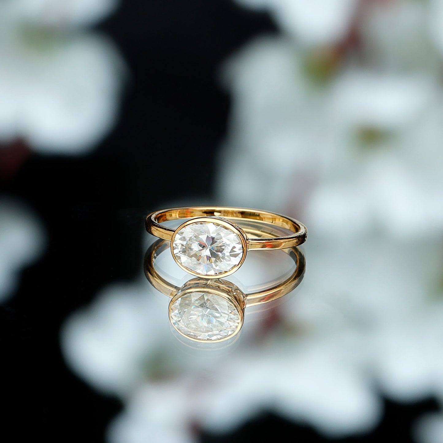 Certified 2 Carat Oval Moissanite East West Engagement Ring