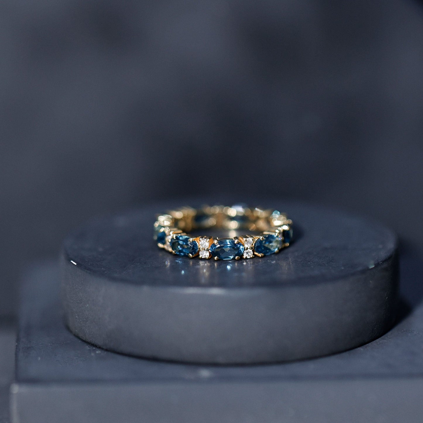 Oval Cut London Blue Topaz Full Eternity Band with Diamond