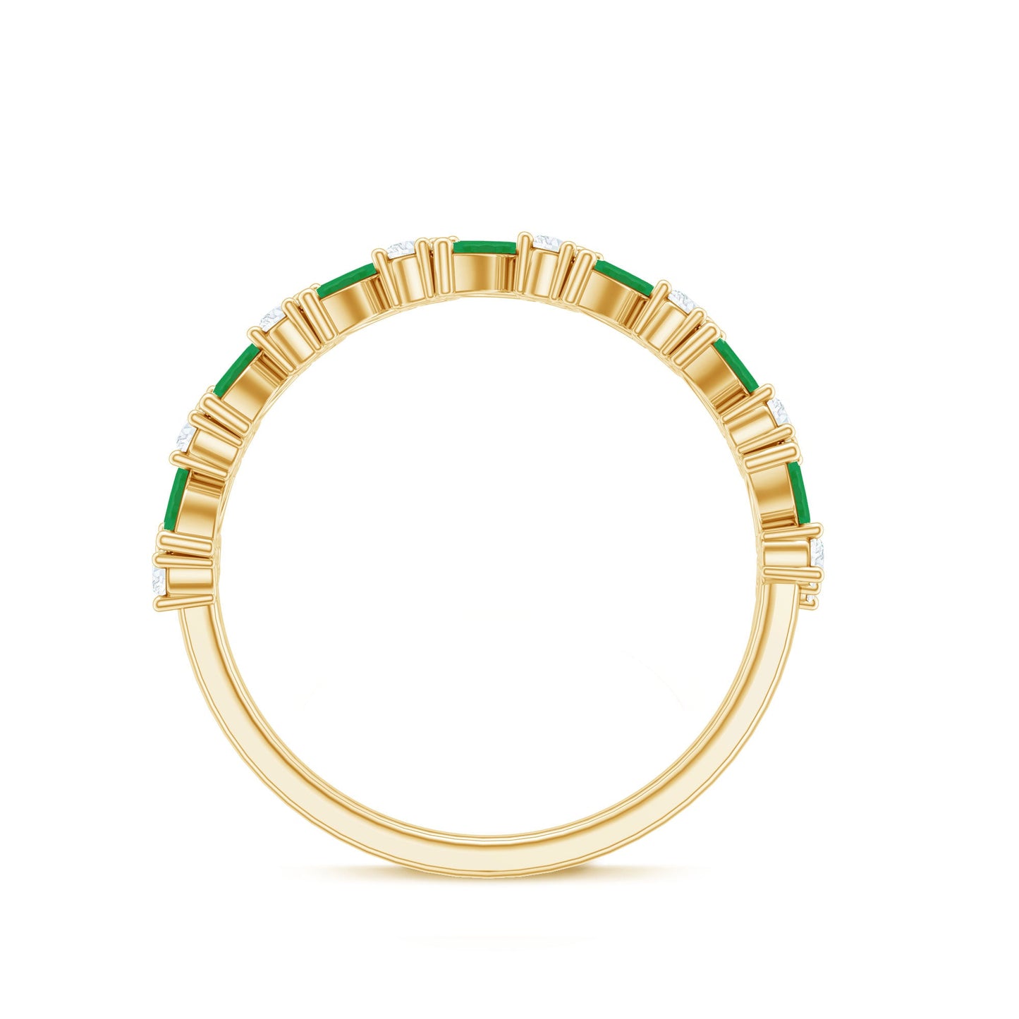 Natural Emerald Diamond Half Eternity Band Ring for Anniversary