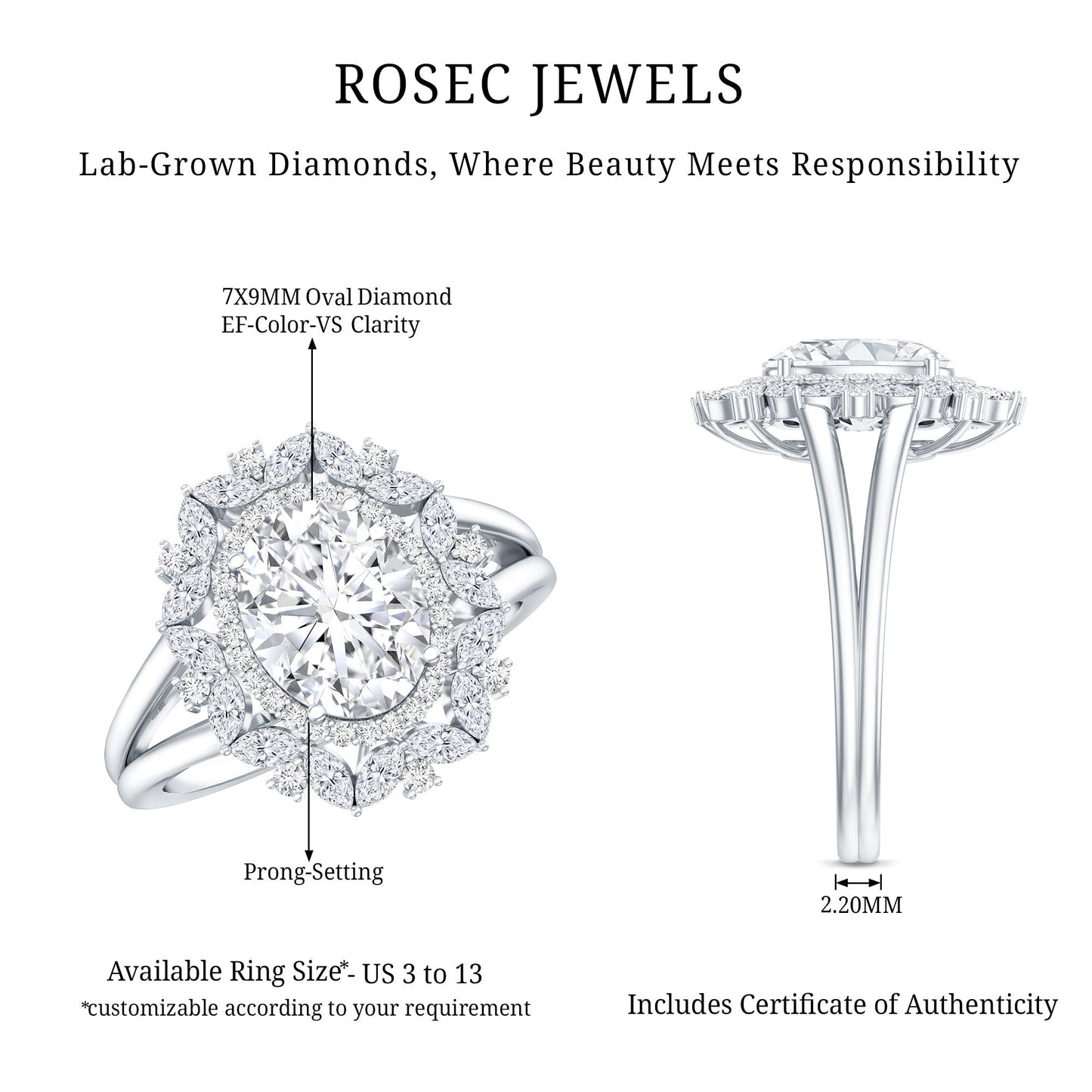 Certified Oval Cut Lab Diamond Statement Engagement Ring