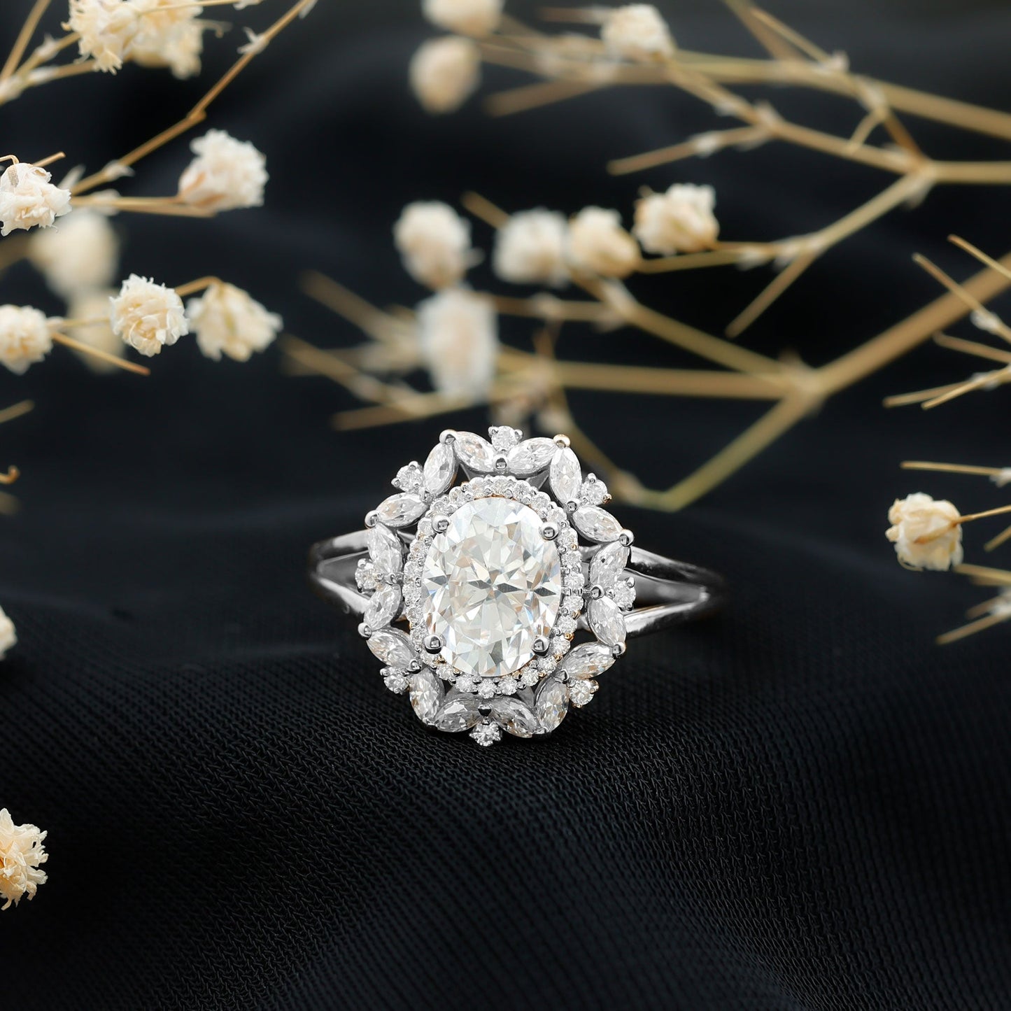 Certified Oval Cut Lab Diamond Statement Engagement Ring