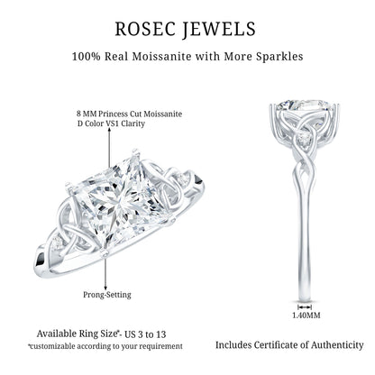 3 Carat Princess Cut Moissanite Solitaire Engagement Celtic Ring