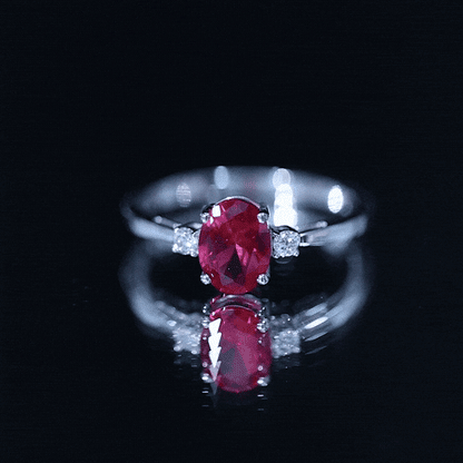 Classic Lab Grown Ruby Oval Engagement Ring With Diamond