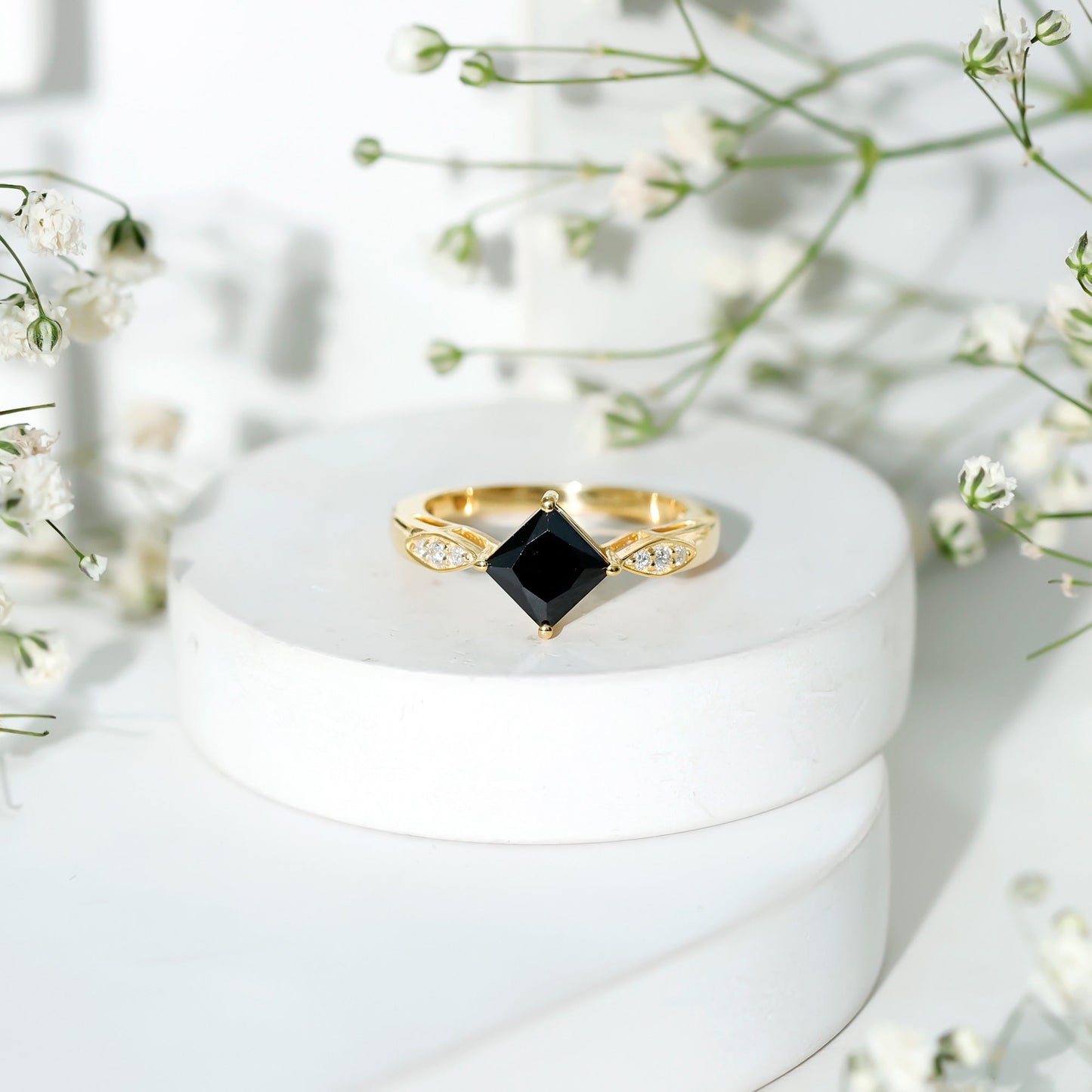 Certified 1 Carat Princess Cut Lab Grown Black and White Diamond Engagement Ring