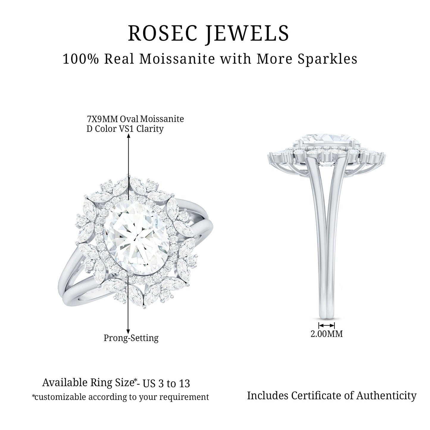 Oval Cut 2 Carat Moissanite Double Halo Engagement Ring