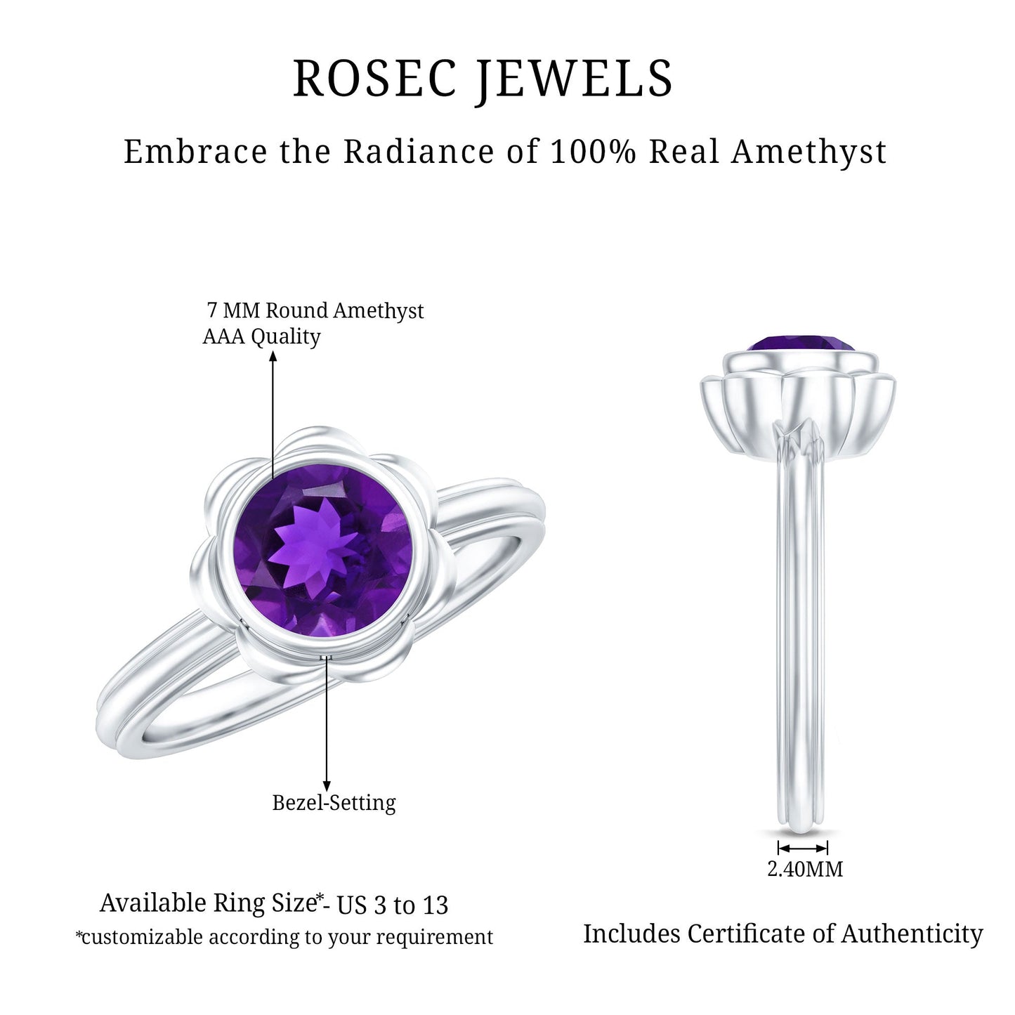 1.2 Carat Amethyst Engagement Ring in Bezel Setting