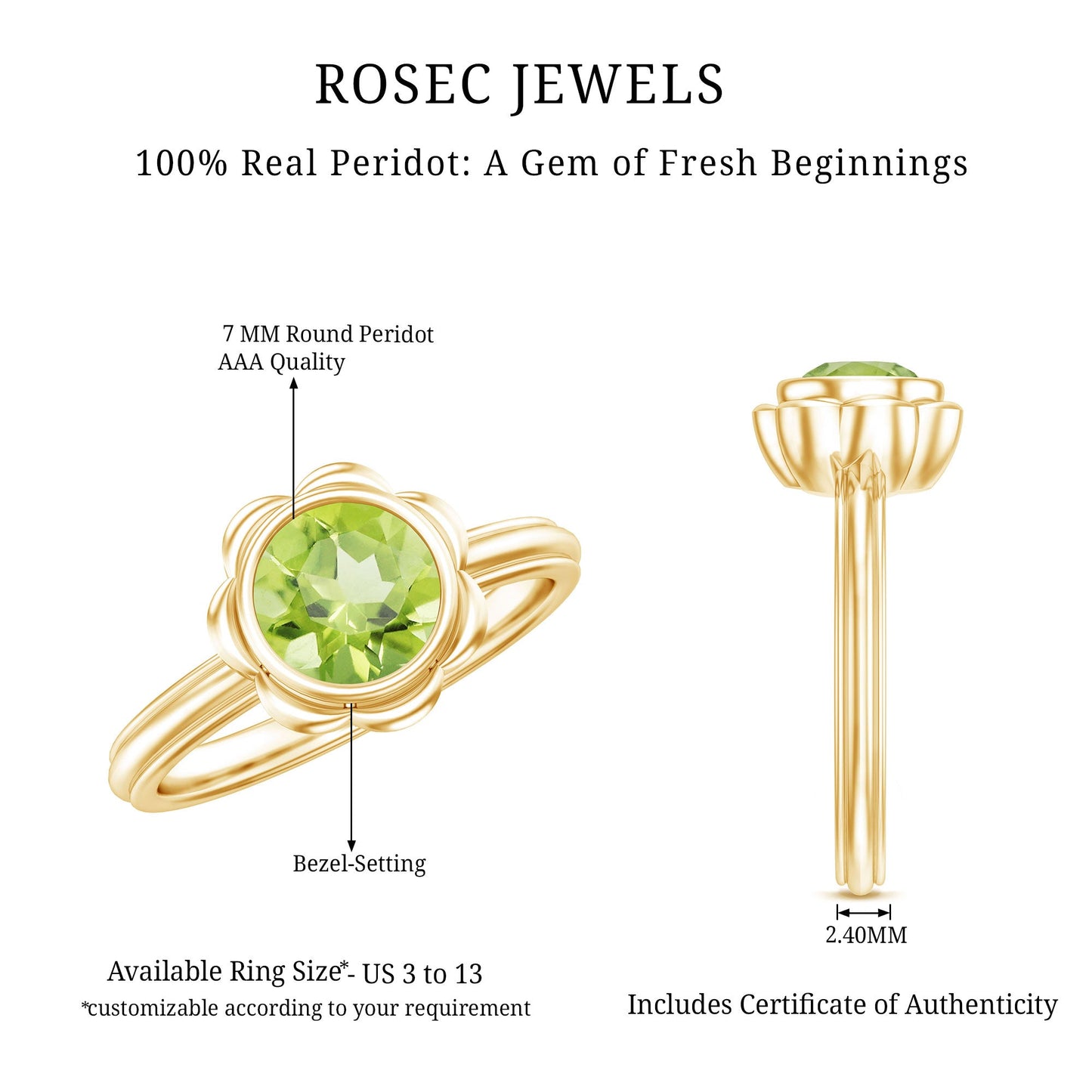 Bezel Set 1.2 Carat Peridot Engagement Ring for Women