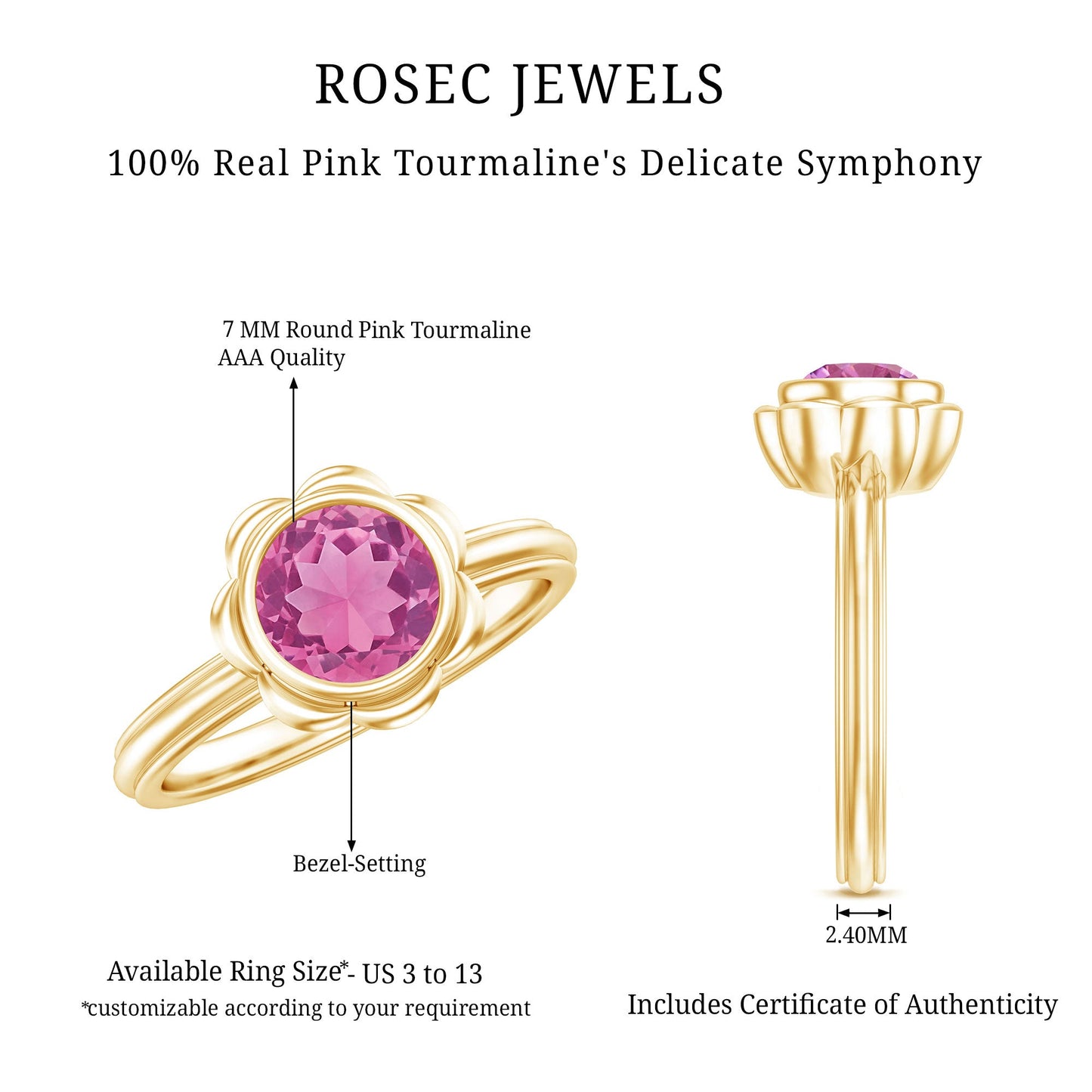 1.2 Carat Round Pink Tourmaline Flower Engagement Ring