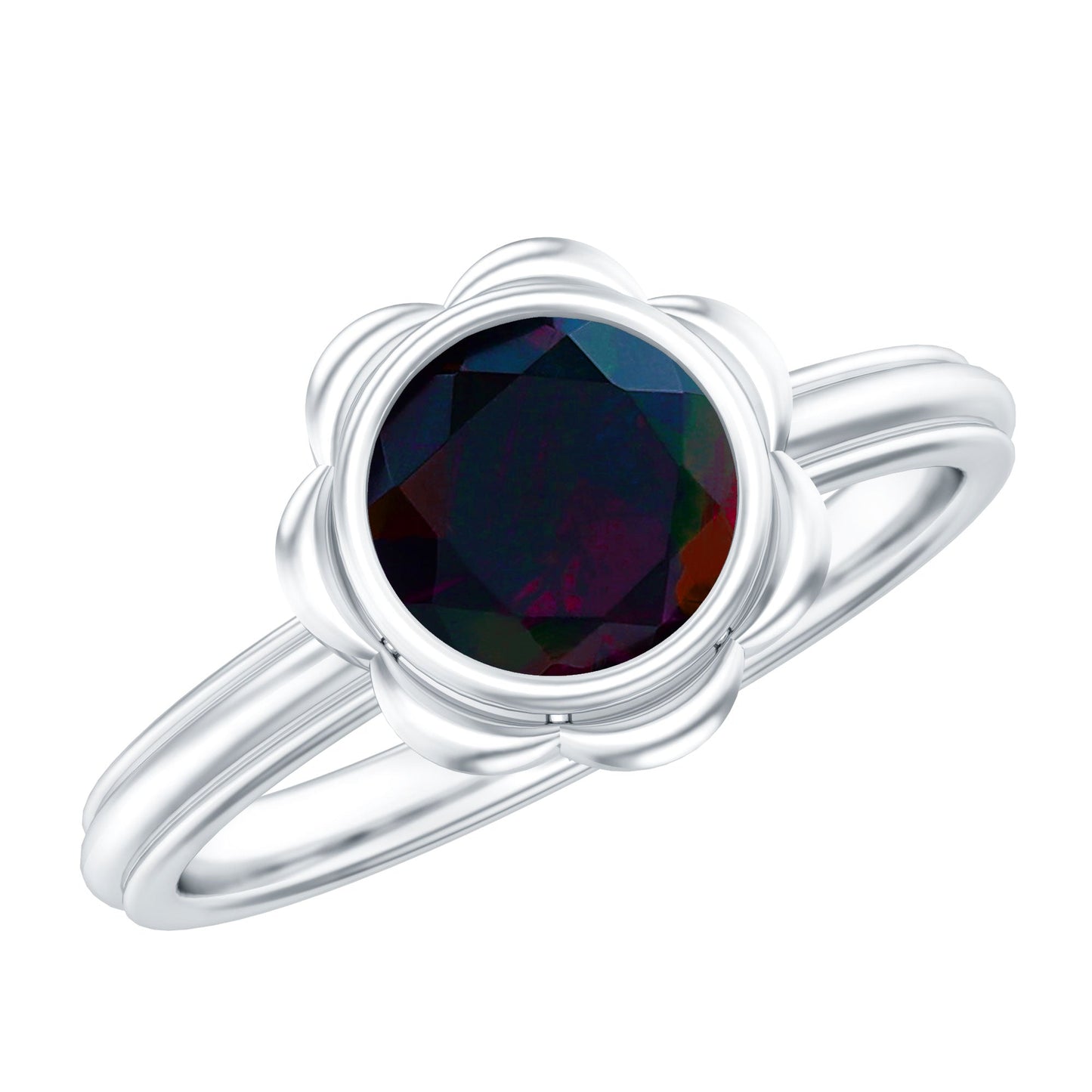 1.6 Carat Round Cut Black Opal Solitaire Engagement Ring in Bezel Setting