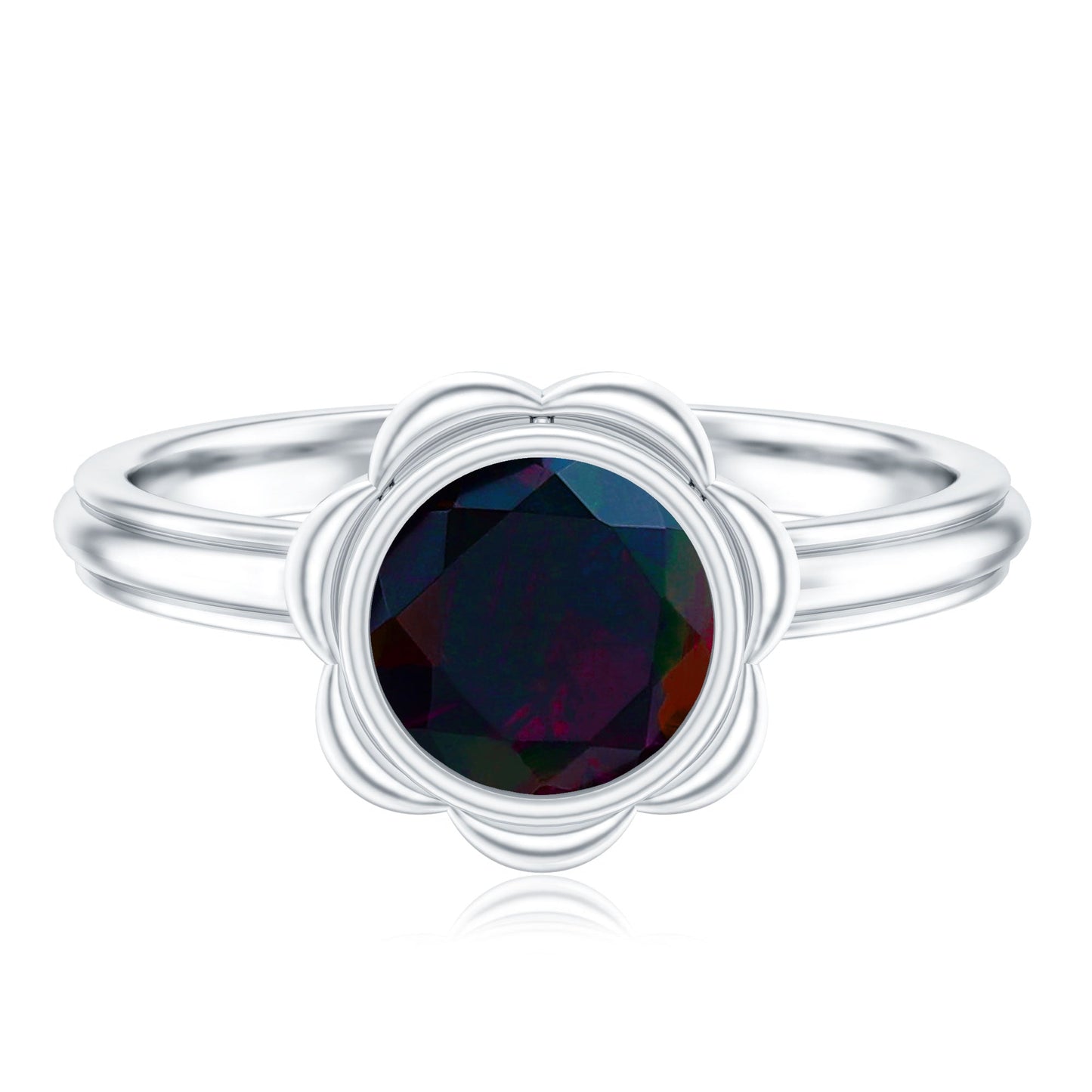 1.6 Carat Round Cut Black Opal Solitaire Engagement Ring in Bezel Setting