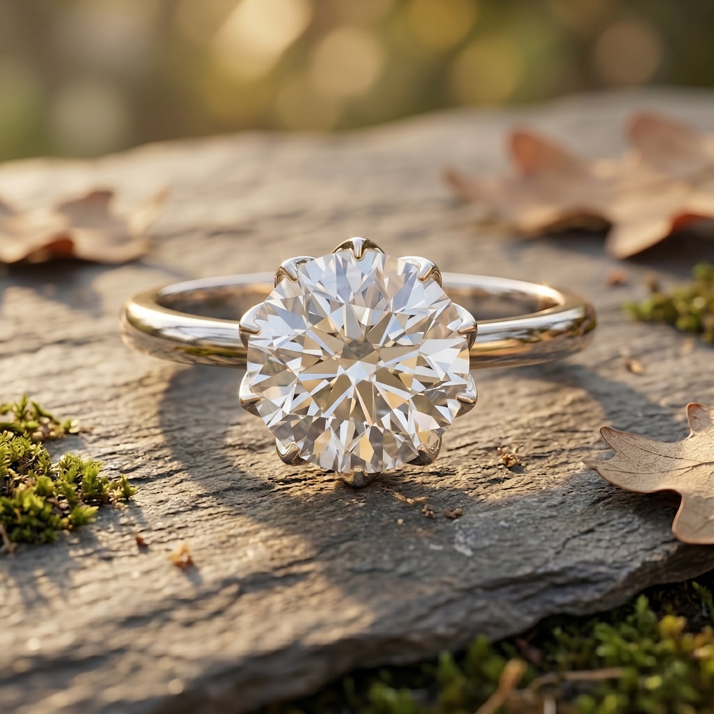 Lotus Basket Set Lab Grown Diamond 3 Carat Engagement Ring with IGI Certificate