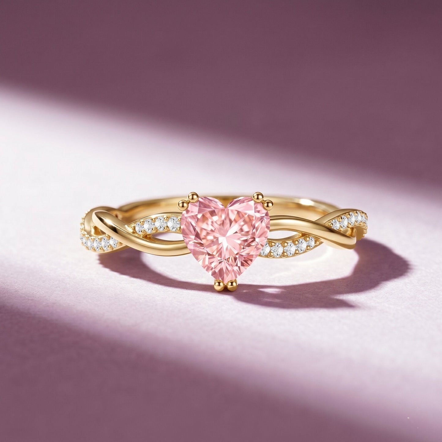 1 CT IGI Certified Lab Grown Pink Diamond Heart Engagement Ring with Crossover Shank