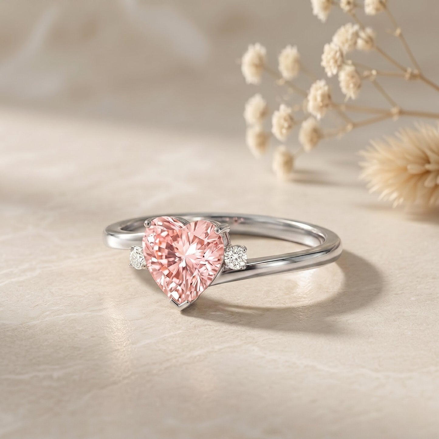 IGI Certified 1 CT Lab Grown Pink Diamond Heart Promise Ring