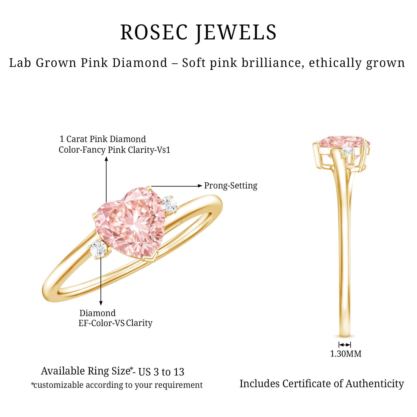 IGI Certified 1 CT Lab Grown Pink Diamond Heart Promise Ring