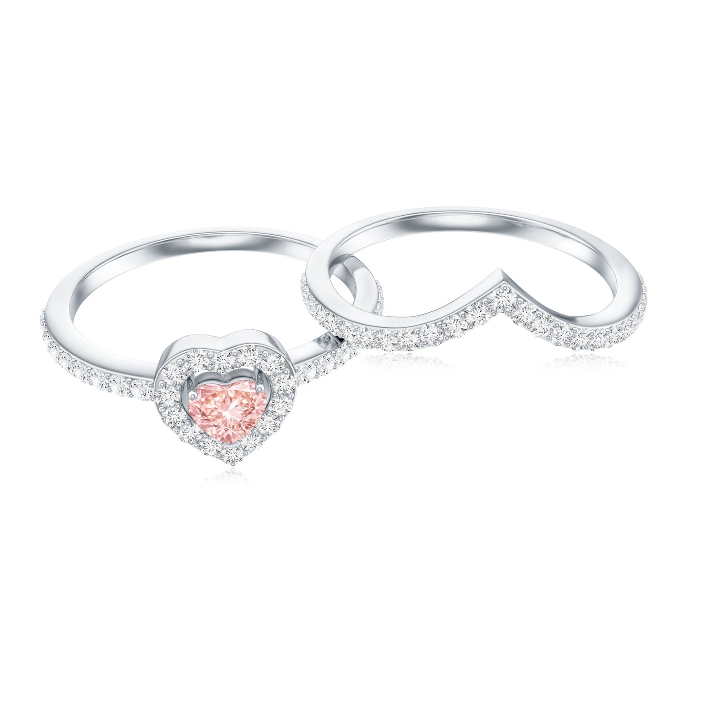 Heart Shape Lab Grown Pink and White Diamond Wedding Ring Set with IGI Certificate