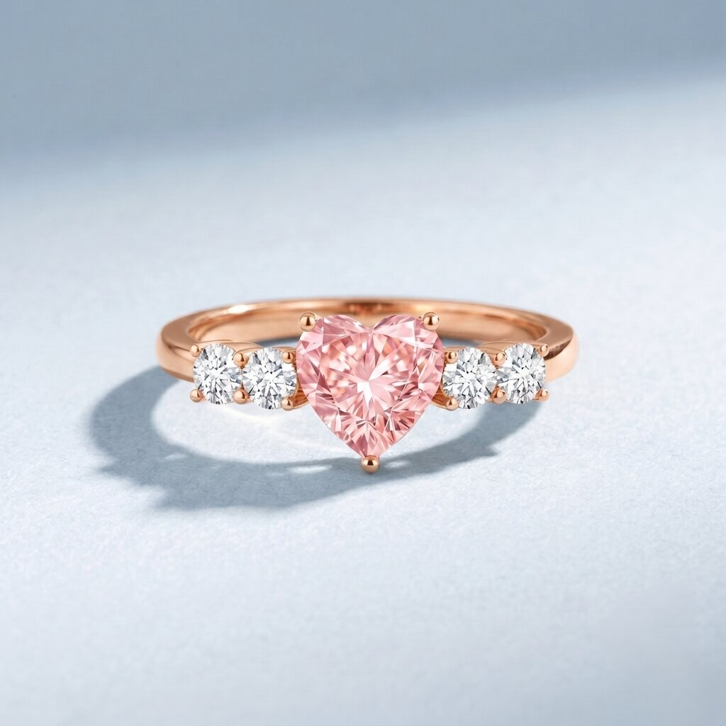 IGI Certified 1 Carat Lab Grown Pink and White Diamond Heart Promise Ring for Her
