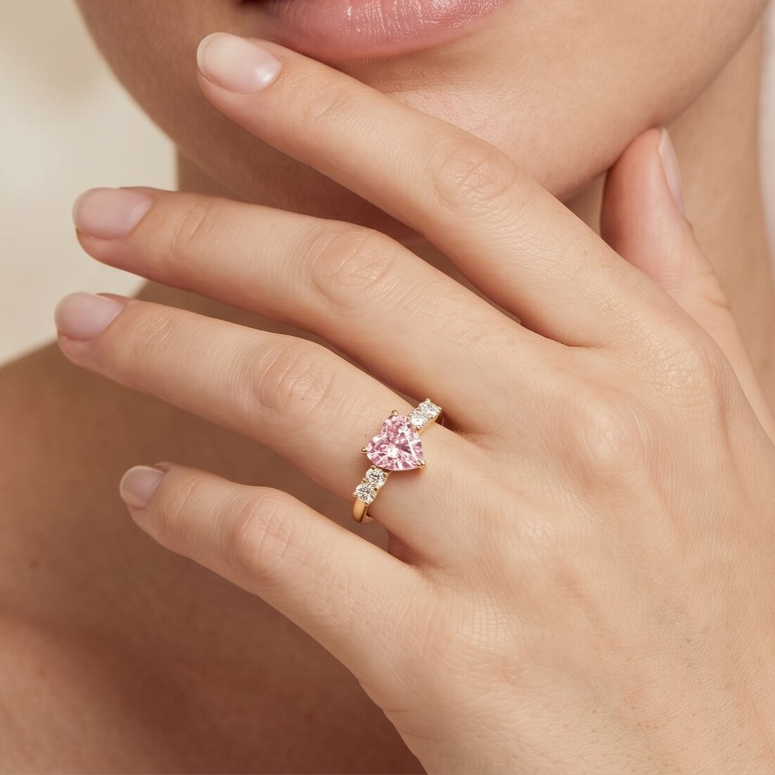 IGI Certified 1 Carat Lab Grown Pink and White Diamond Heart Promise Ring for Her