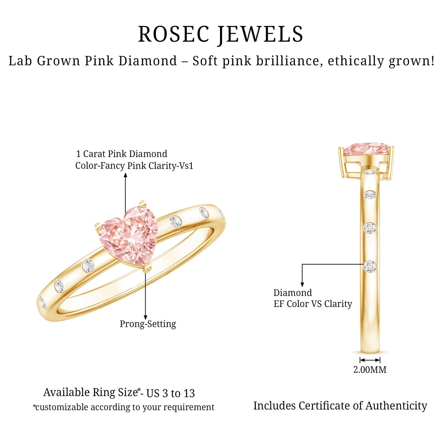 IGI Certified Solitaire Lab Grown Pink Diamond Engagement Ring for Women