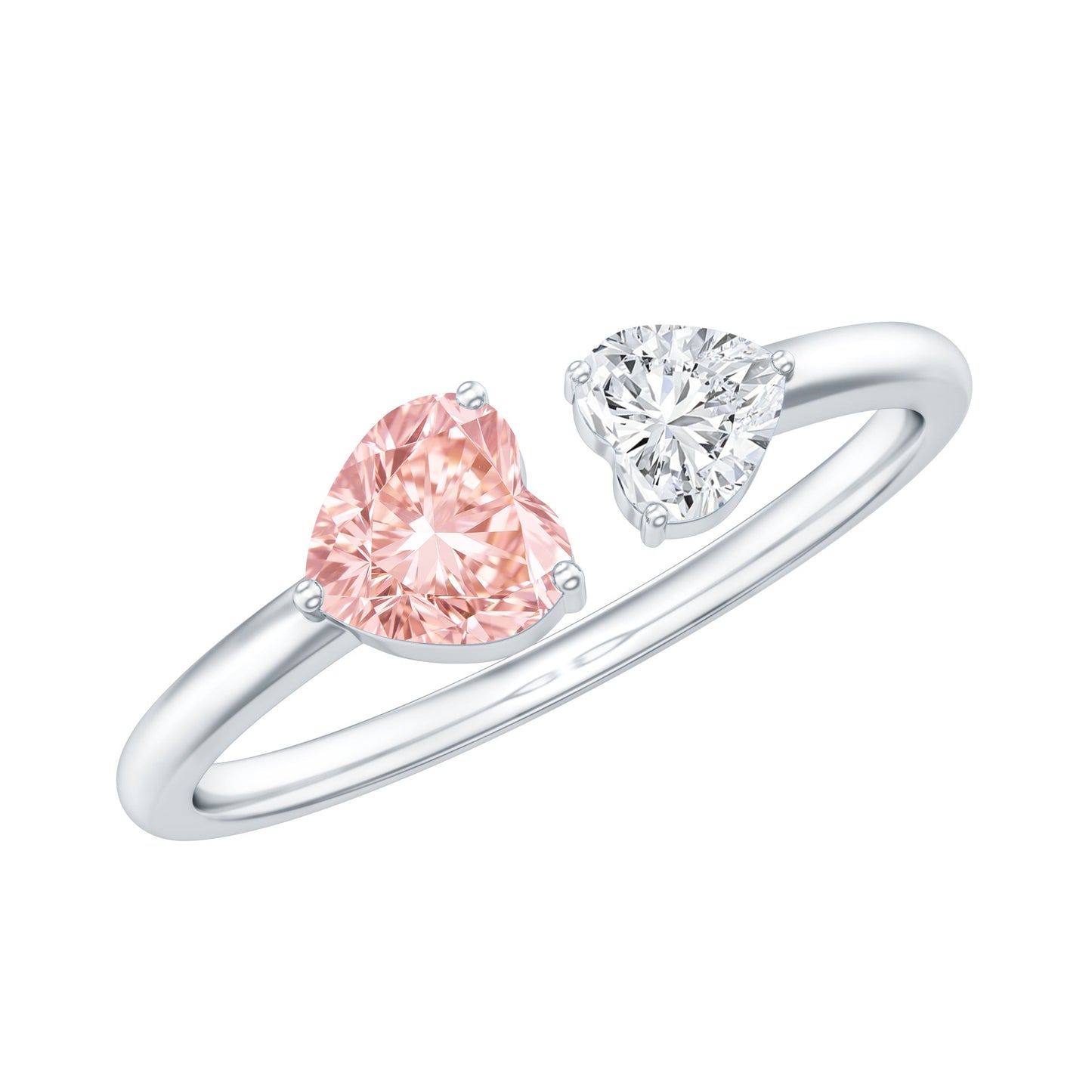Heart Shape Lab Grown Pink White Diamond Toi Et Moi Promise Ring with IGI Certificate