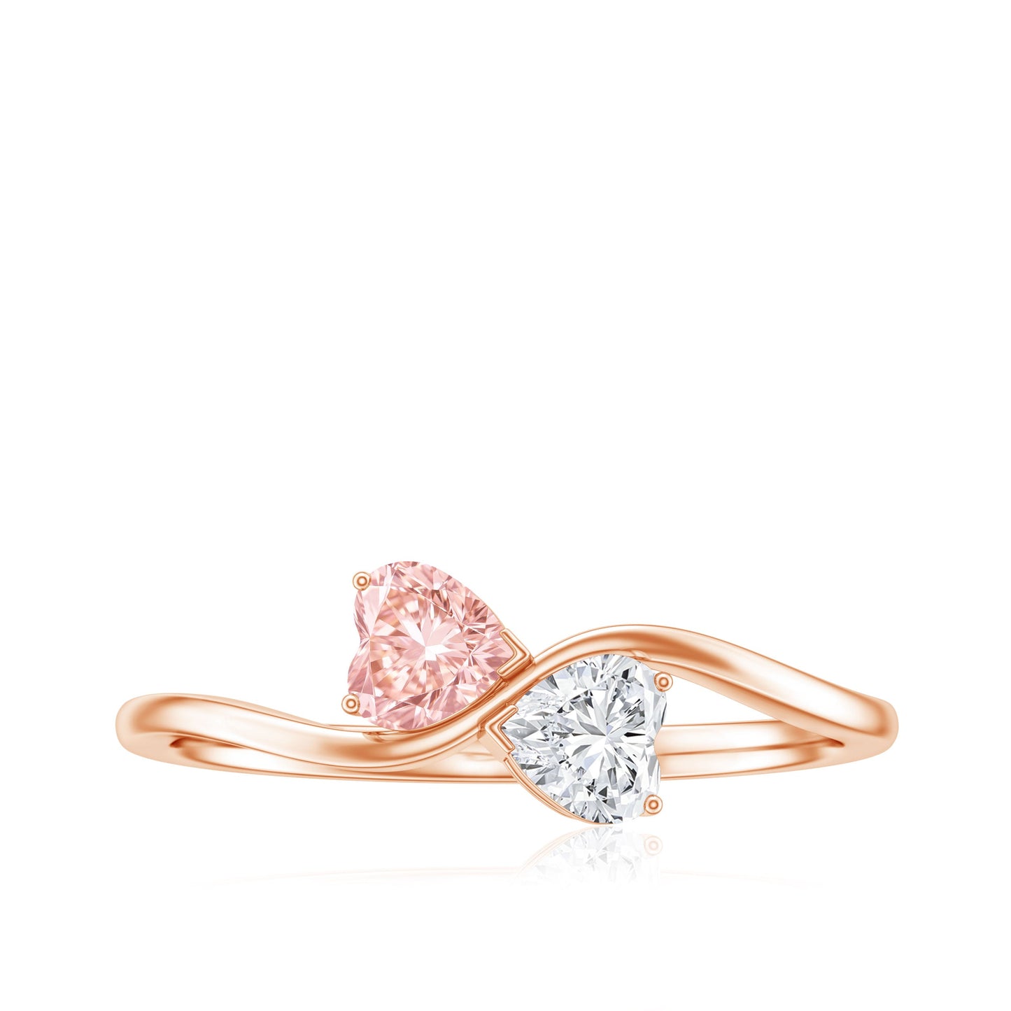 Lab Grown Pink and White Diamond Double Heart Promise Ring IGI Certified