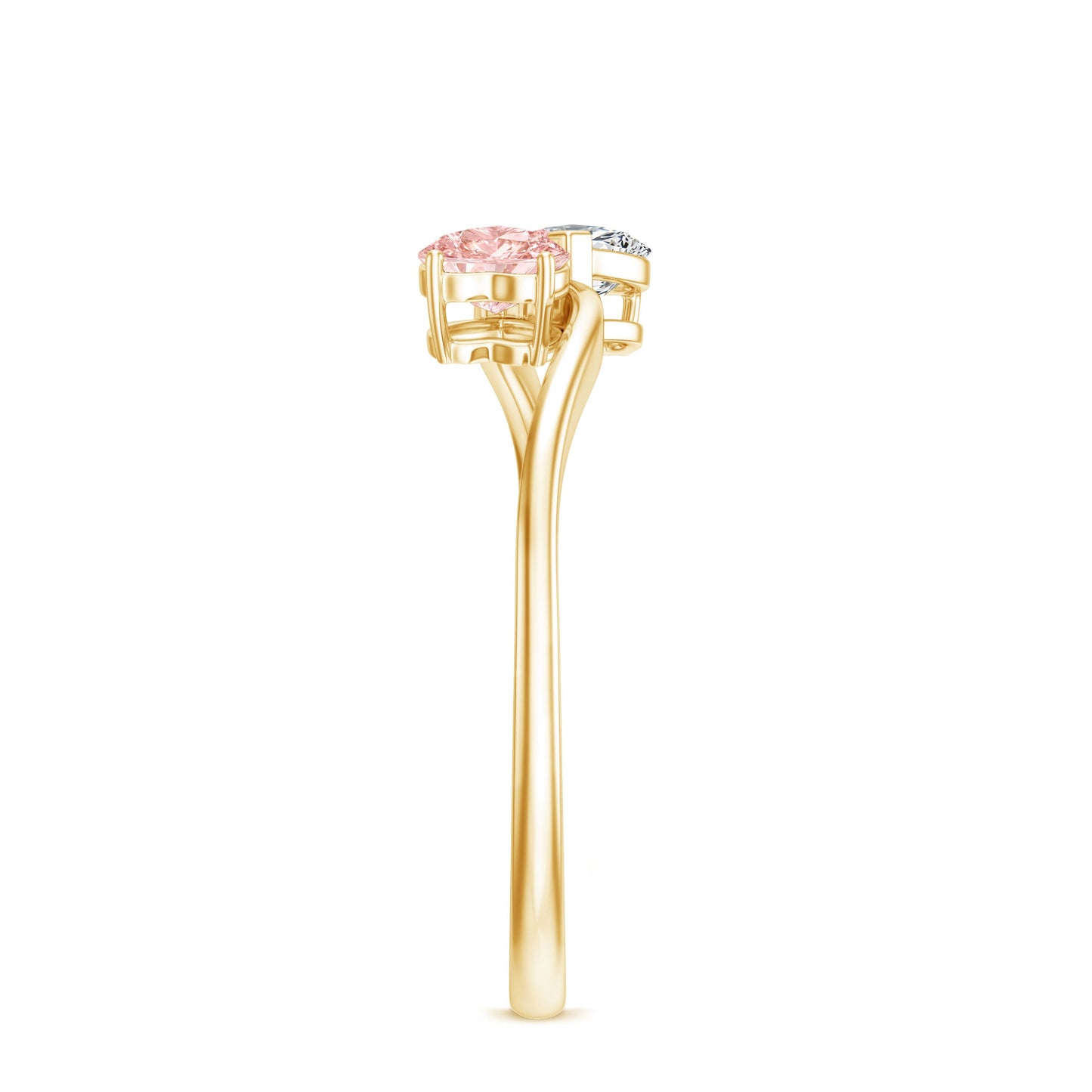 Lab Grown Pink and White Diamond Double Heart Promise Ring IGI Certified