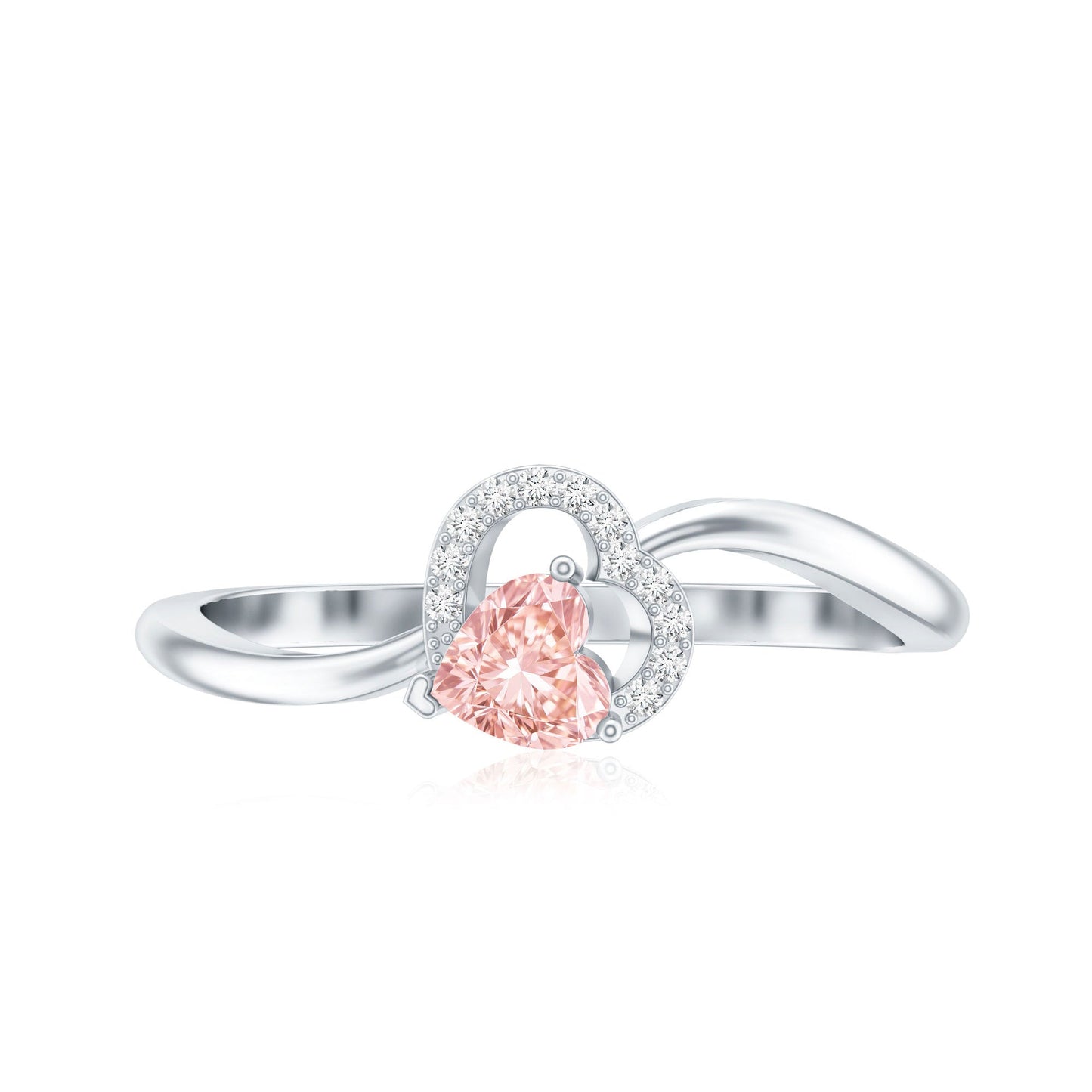 IGI Certified Lab Grown Pink Diamond Heart Promise Ring with Twisted Band