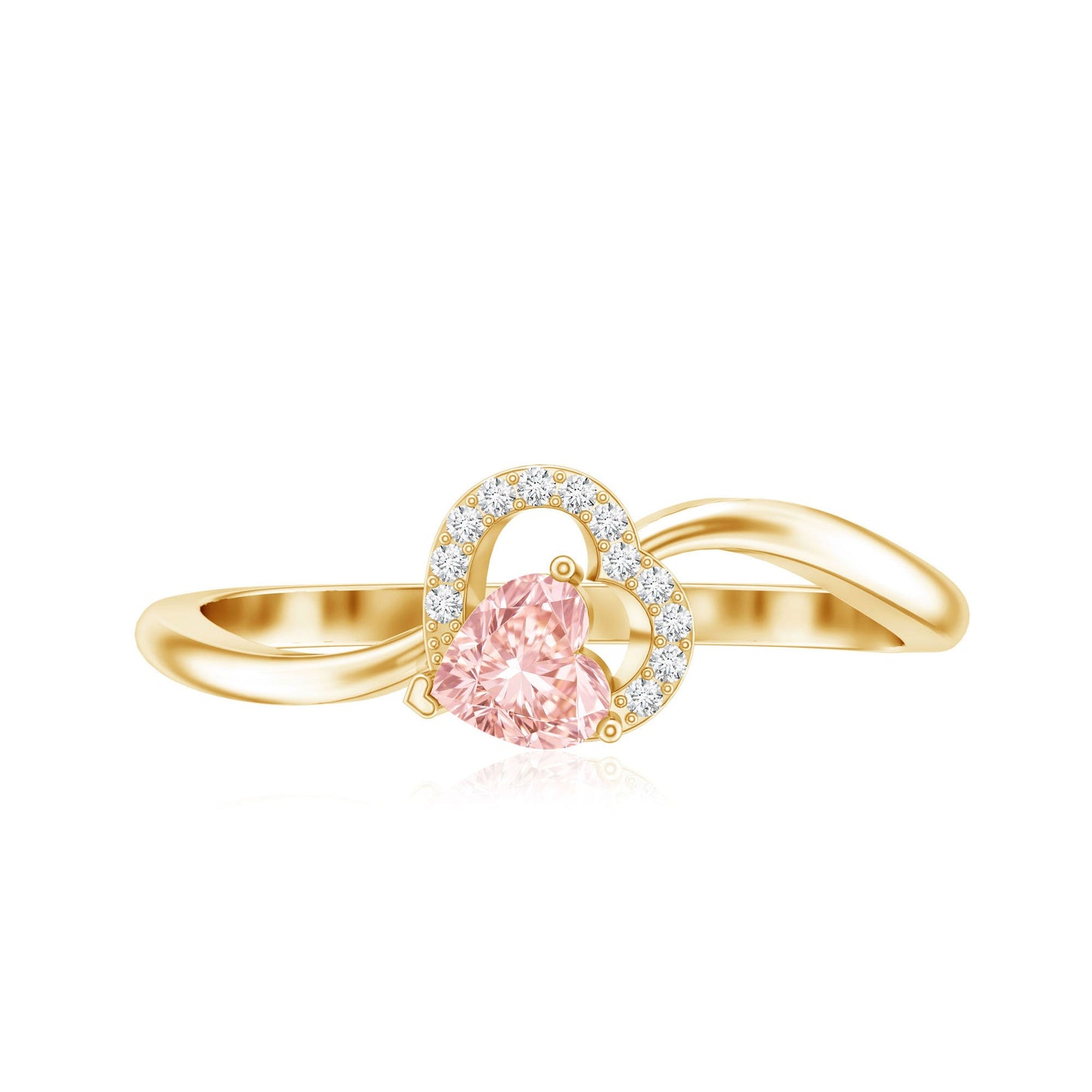 IGI Certified Lab Grown Pink Diamond Heart Promise Ring with Twisted Band