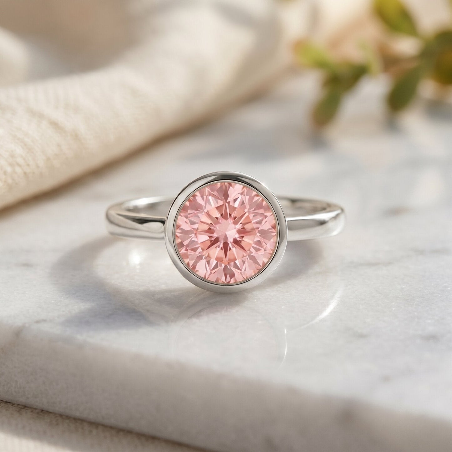 1 CT Lab Grown Pink Diamond Bezel Set Engagement Ring with IGI Certificate