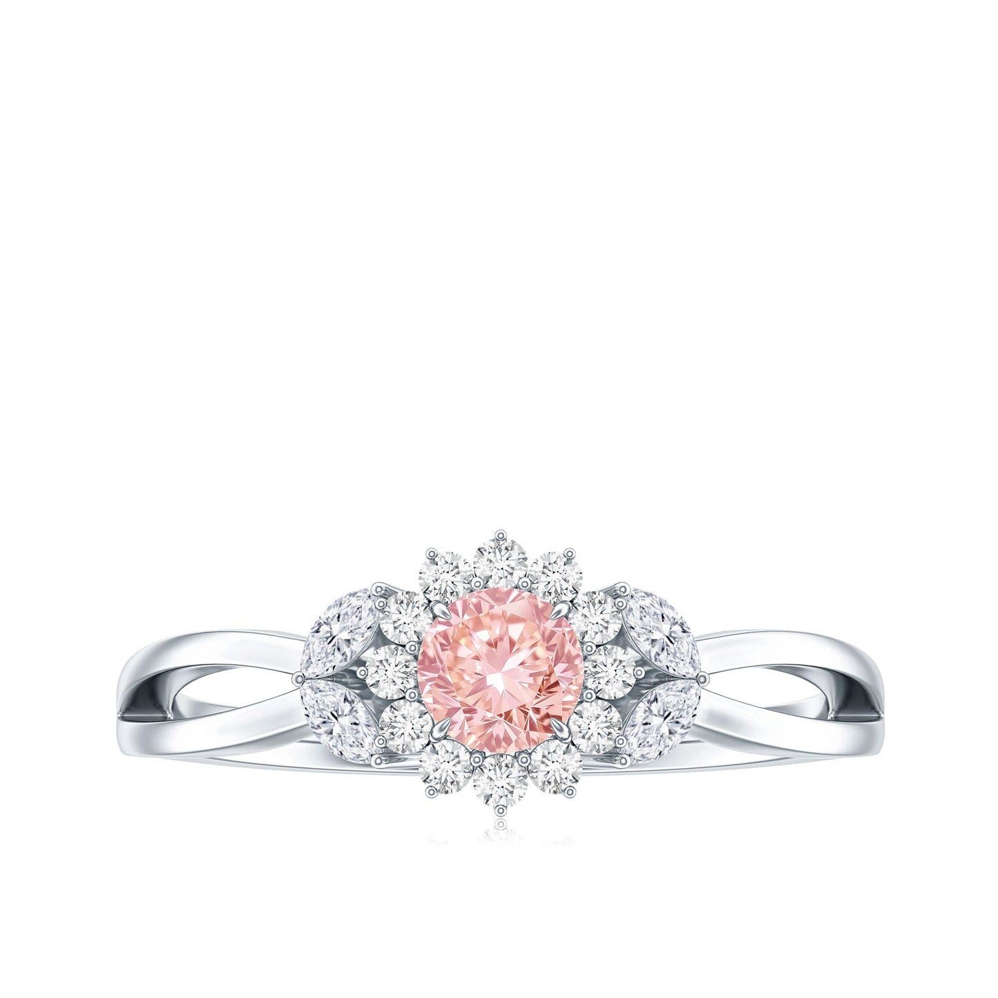Lab Grown Pink and White Diamond Flower Engagement Ring IGI Certified
