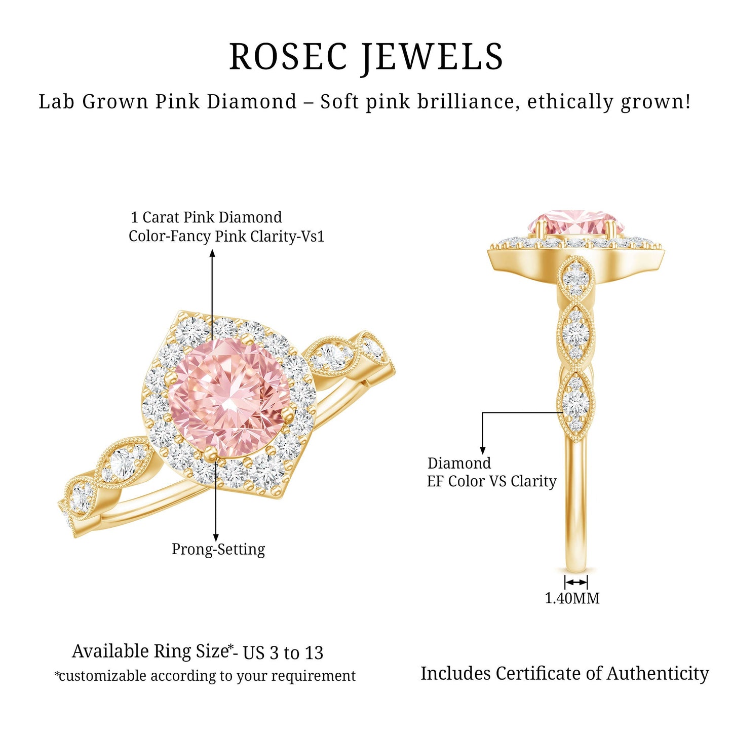 IGI Certified Lab Grown Pink White Diamond Designer Engagement Ring