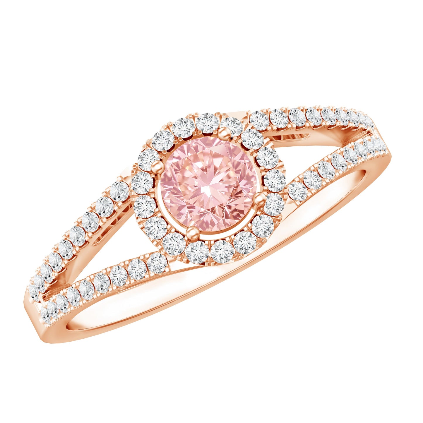 IGI Certified 1 CT Pink Lab Grown Diamond Halo Engagement Ring