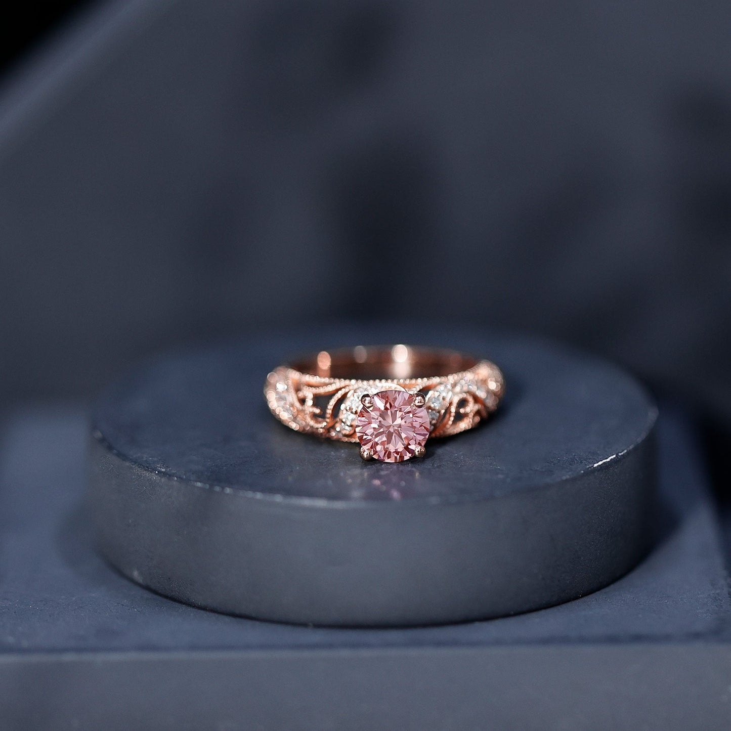 Lab Grown Pink Diamond Vintage Inspired Engagement Ring IGI Certified