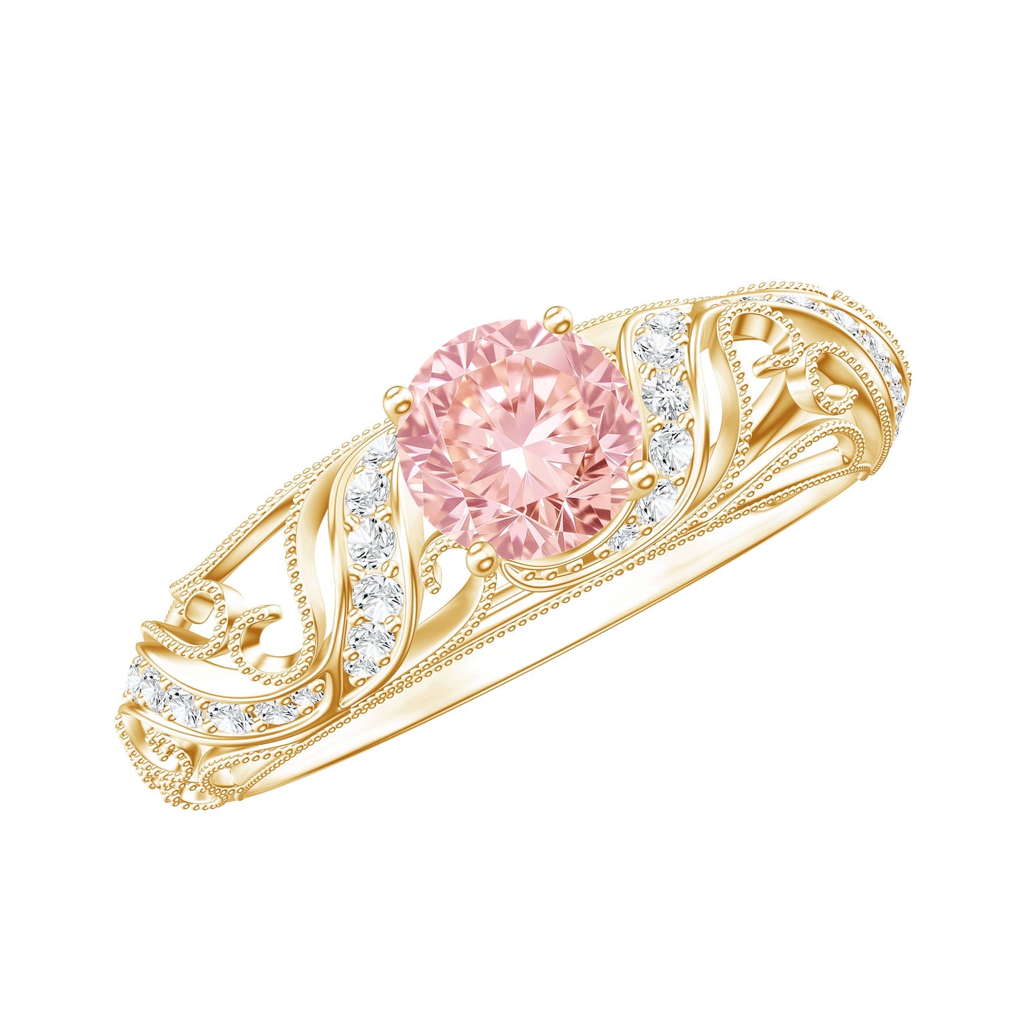 Lab Grown Pink Diamond Vintage Inspired Engagement Ring IGI Certified