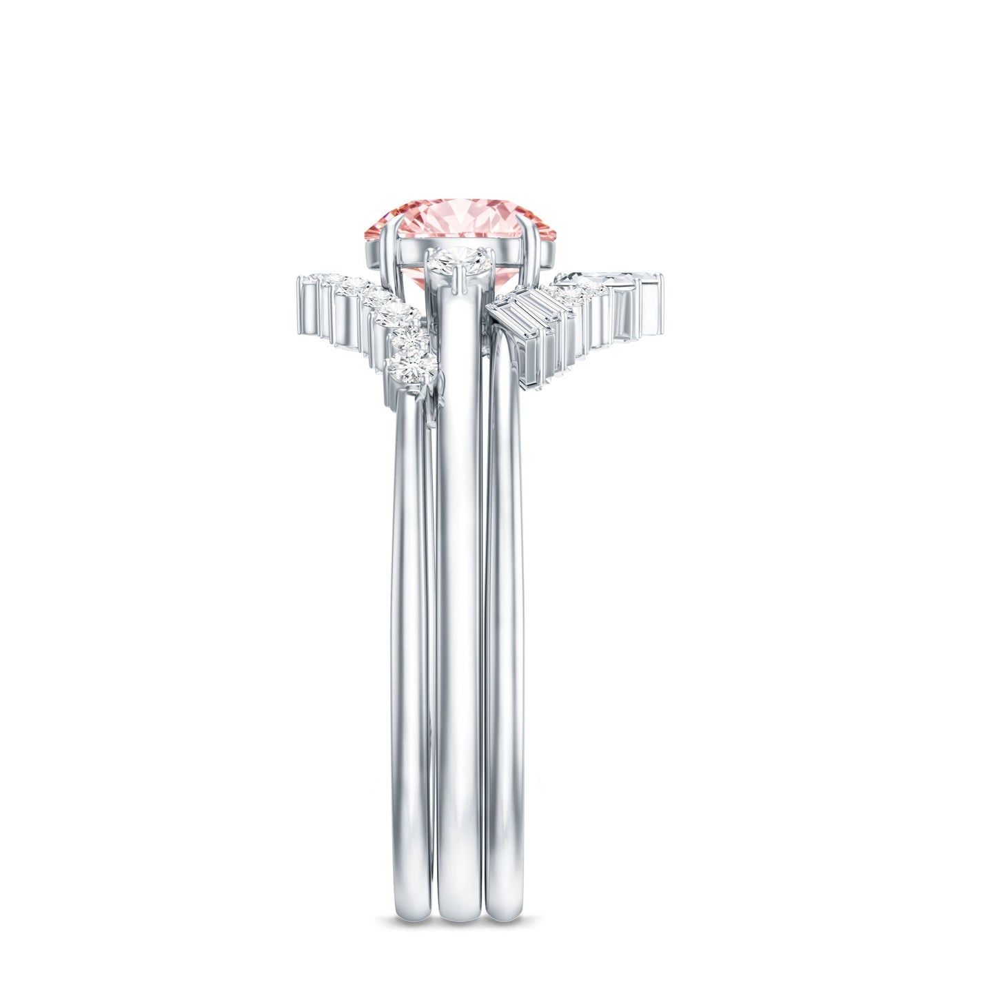 IGI Certified Lab Grown Pink White Diamond Trio Wedding Ring Set